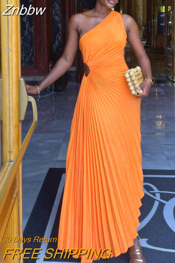 Znbbw Roll Waist Sleeveless Pleated Ruched A-line Dress Women One Shoulder Sexy Prom Evening Dresses 2023 New Fahion Chothing